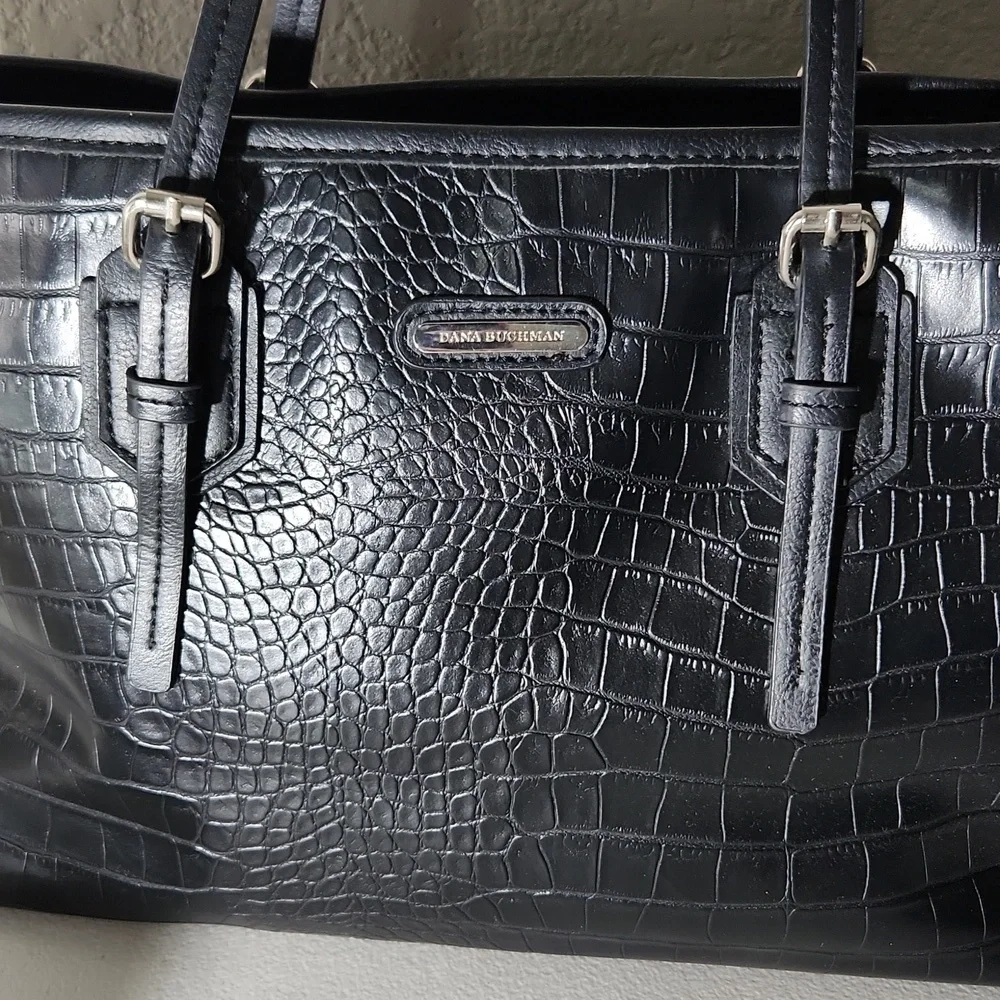 Dana Bachman Purse faux animal print zebra inside tote purse bag black